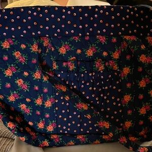 Whimsical Navy Floral and Polka Dot Tote Bag NWT Large